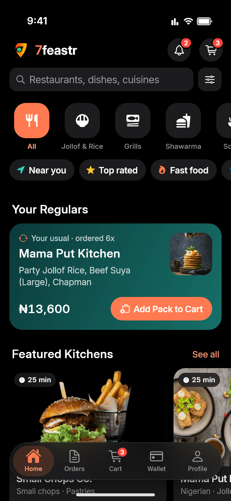 7feastr app home screen
