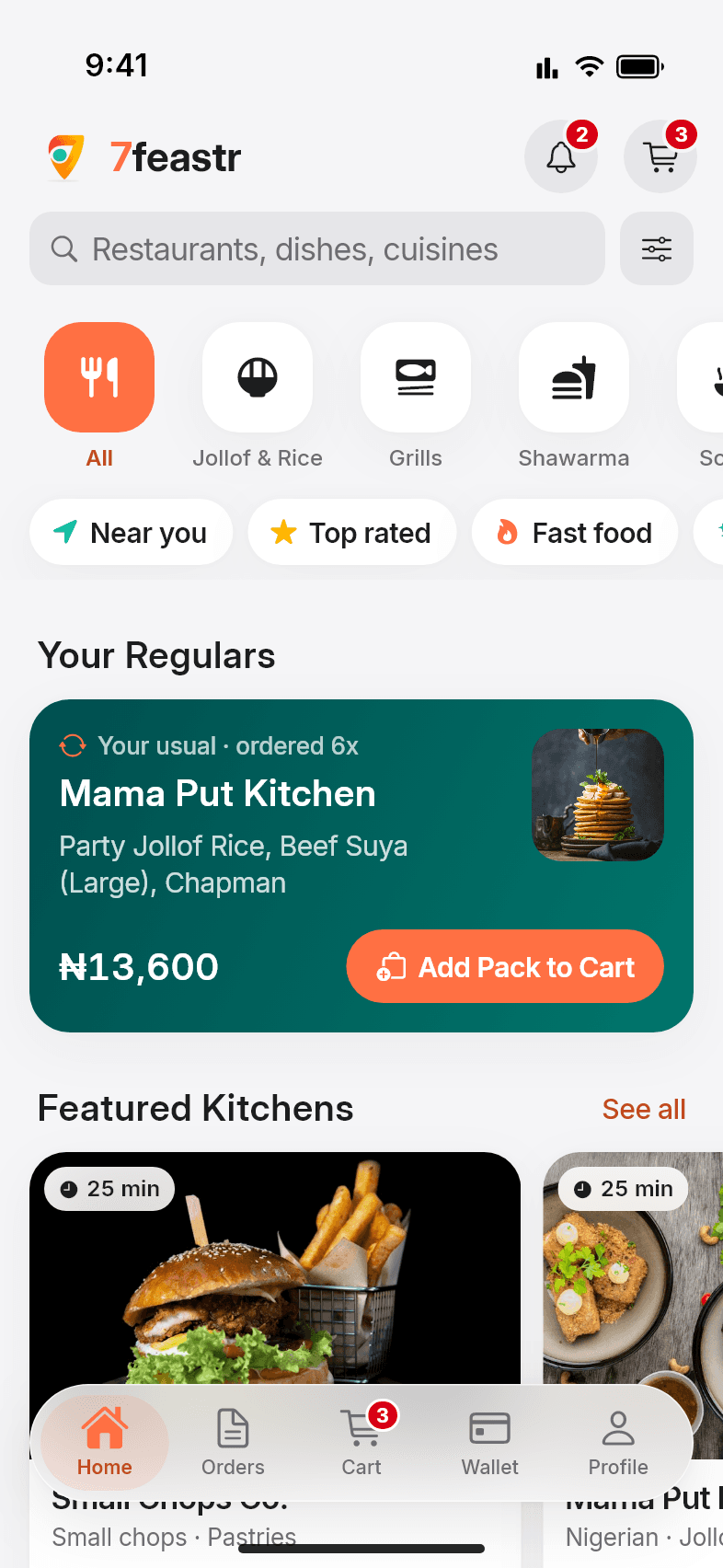 7feastr app home screen