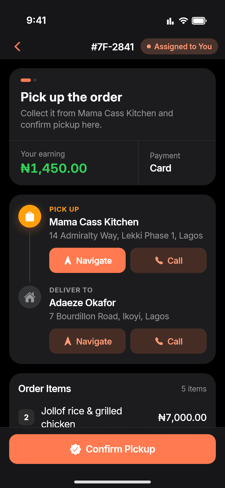 Active delivery in the 7feastr rider app