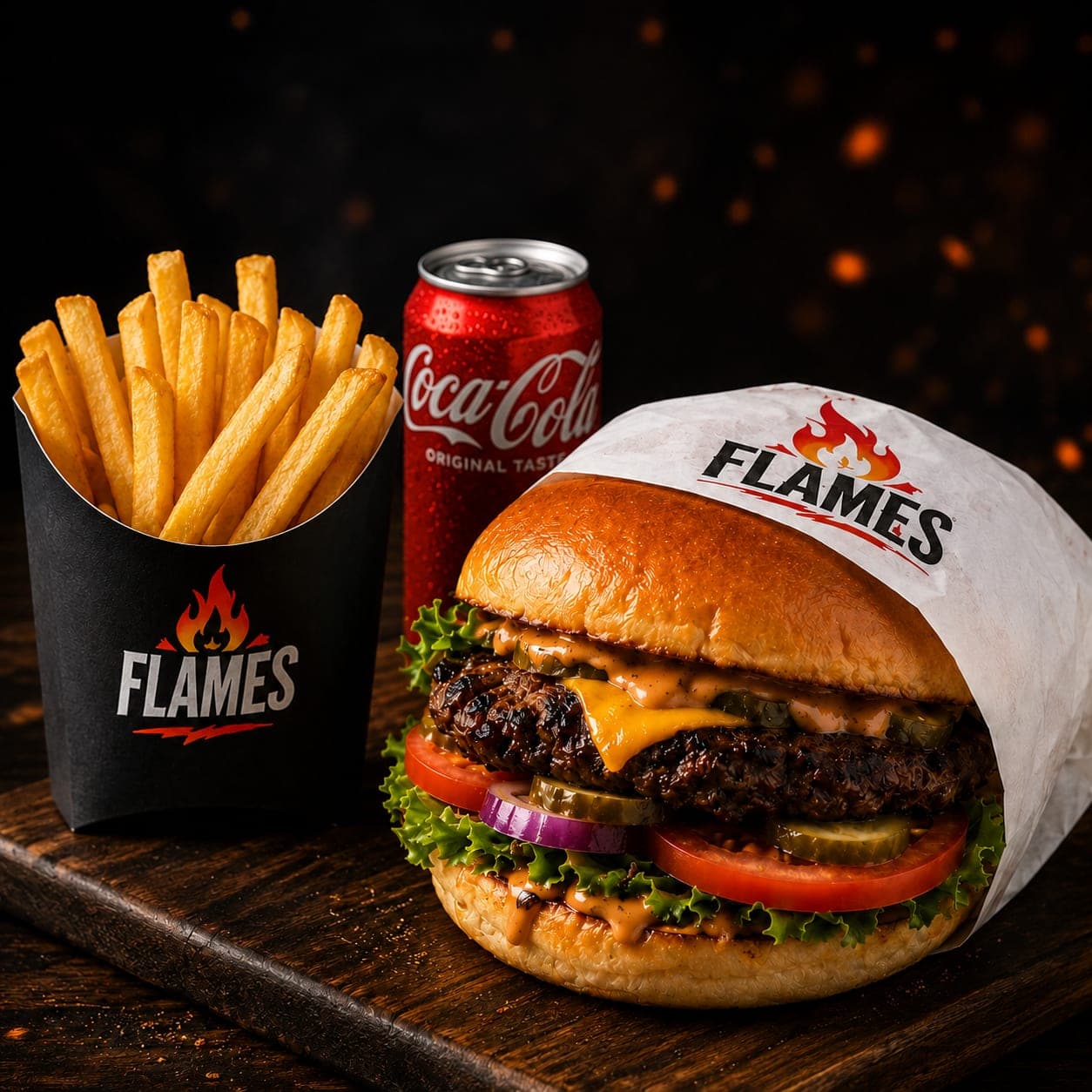 Flames Burger & Fries Combo